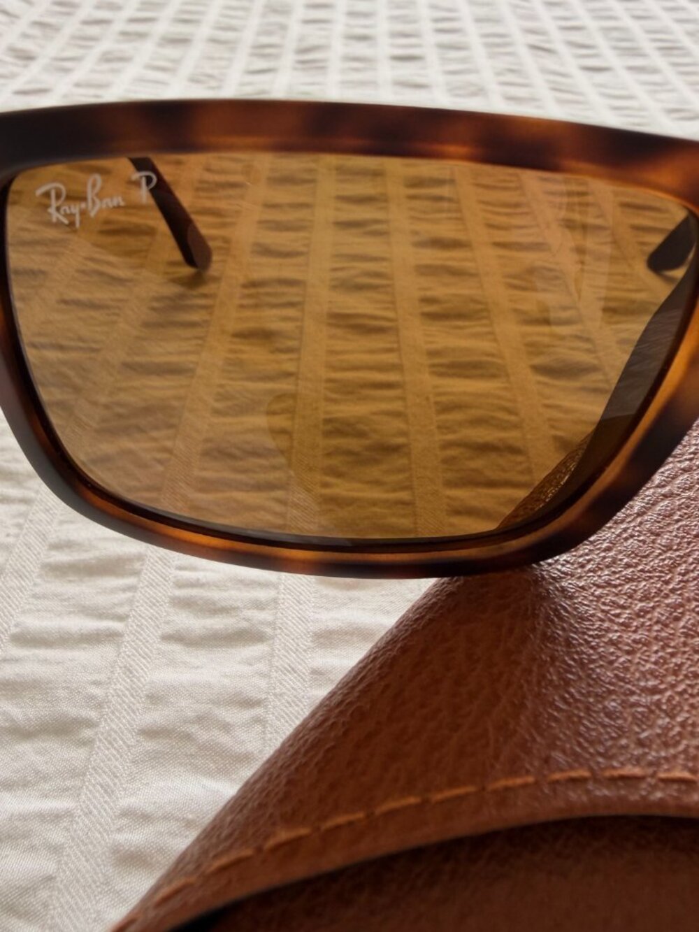New! Ray-Ban Polarized Rectangle Sporty Sunglasses in tortoiseshell brown - Picture 7 of 16